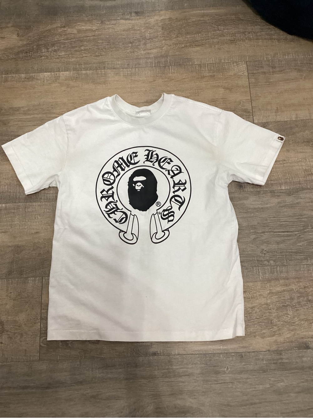 Bape White Short Sleeve Tee with Black Ape Logo